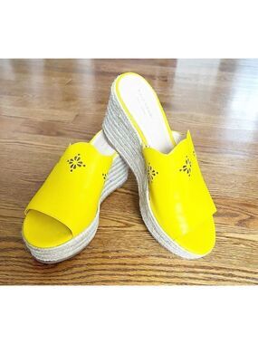 Kate Spade Tenley Espadrille Wedge Mule Platform Sandal Yellow Leather sz(10)
